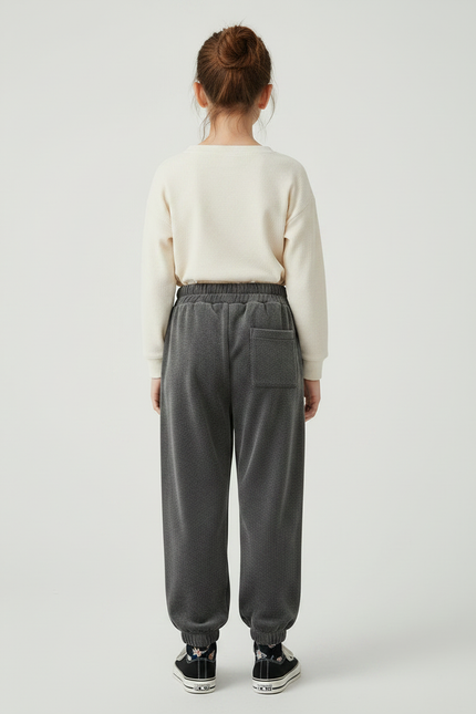 Pantalon Velours Gris Enfant Ample Cordon Décontracté - Molleton - vue 2