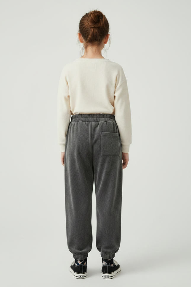 Pantalon Velours Gris Enfant Ample Cordon Décontracté - Molleton - vue 2