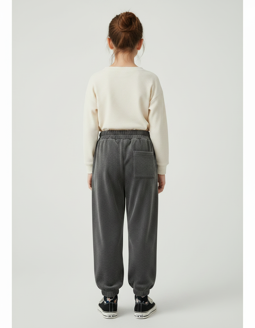 Pantalon Velours Gris Enfant Ample Cordon Décontracté - Molleton - vue 2