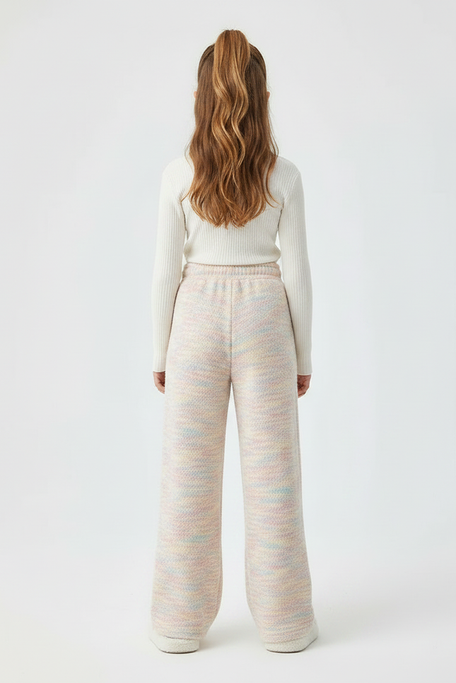 Pantalon Velours Arc-en-ciel Tricoté Ample Confortable Fille - Multicolore Maille - vue 2