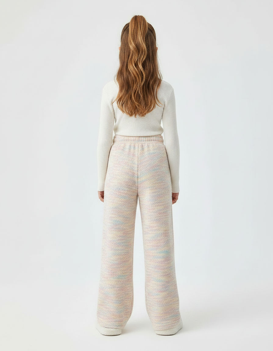 Pantalon Velours Arc-en-ciel Tricoté Ample Confortable Fille - Multicolore Maille - vue 2