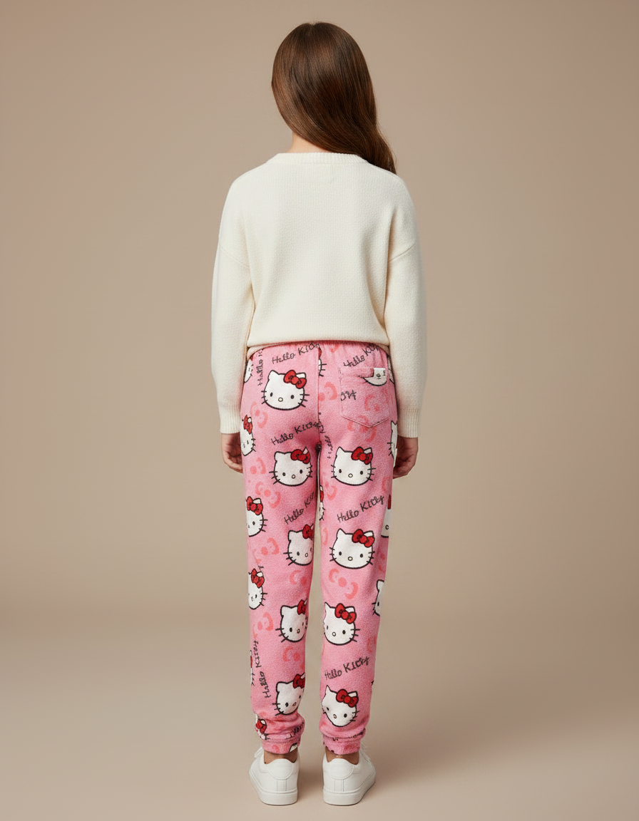 Pantalon Velours Rose Hello Kitty Ample Confortable Enfant - Molleton - vue 2