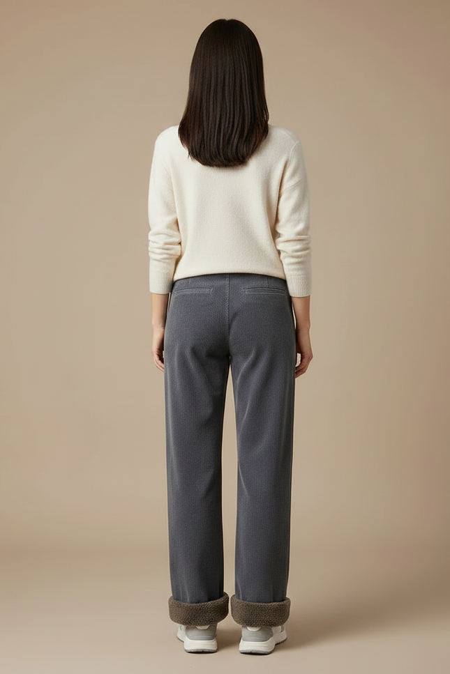 Pantalon Velours Gris Côtelé Ample Doublé Polaire Femme - Cordé - vue 2