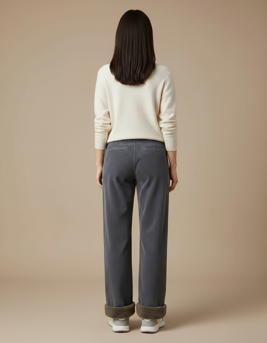 Pantalon Velours Gris Côtelé Ample Doublé Polaire Femme - Cordé - vue 2