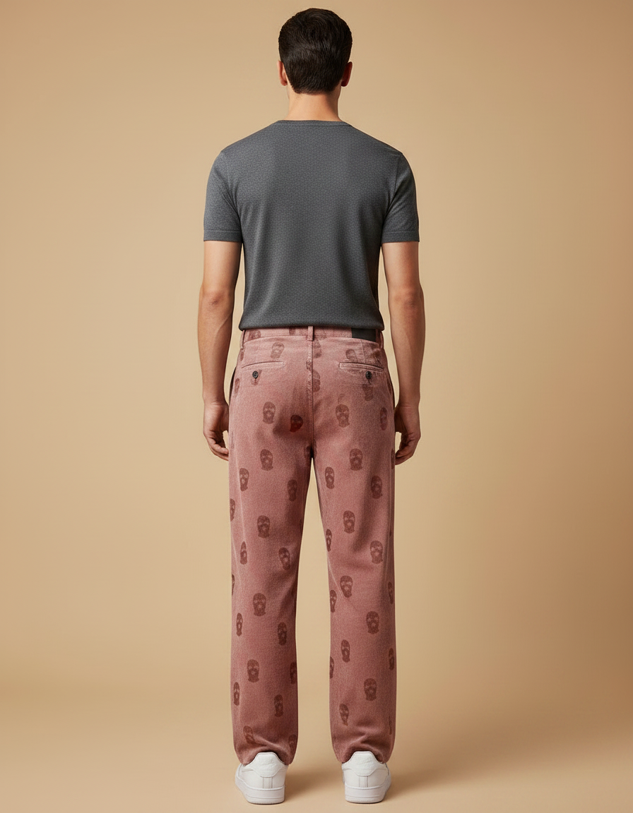 Pantalon Velours Rose Côtelé Skulls Ample Homme - vue 2