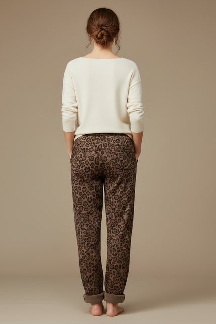 Pantalon Velours Léopard Marron Ample Confortable Femme - vue 2