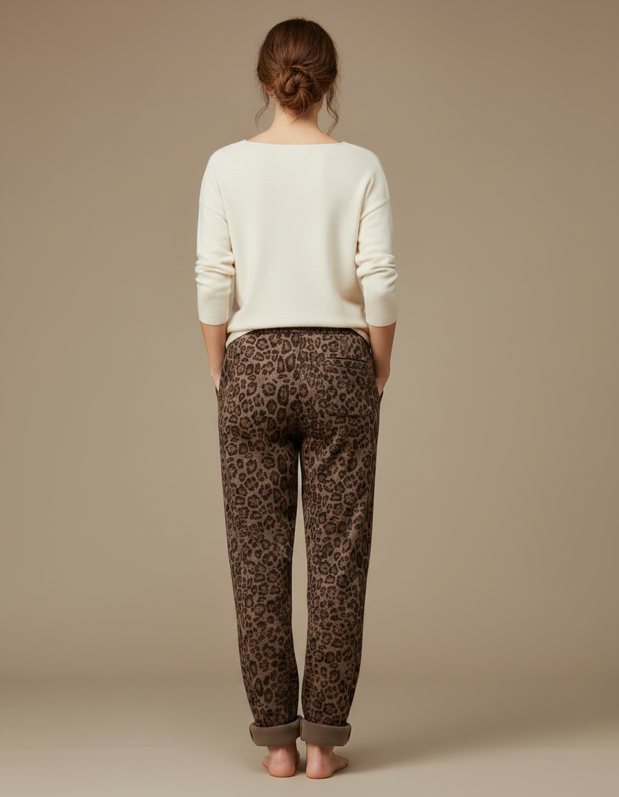 Pantalon Velours Léopard Marron Ample Confortable Femme - vue 2