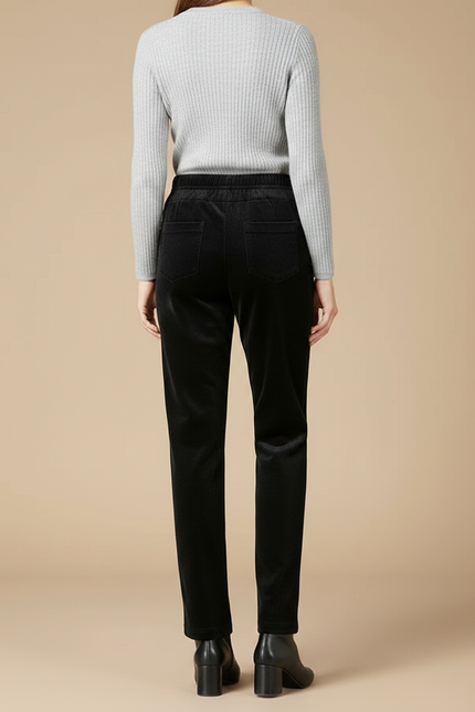 Pantalon Velours Côtelé Noir Droit Taille Élastique Femme - Cordé - vue 2