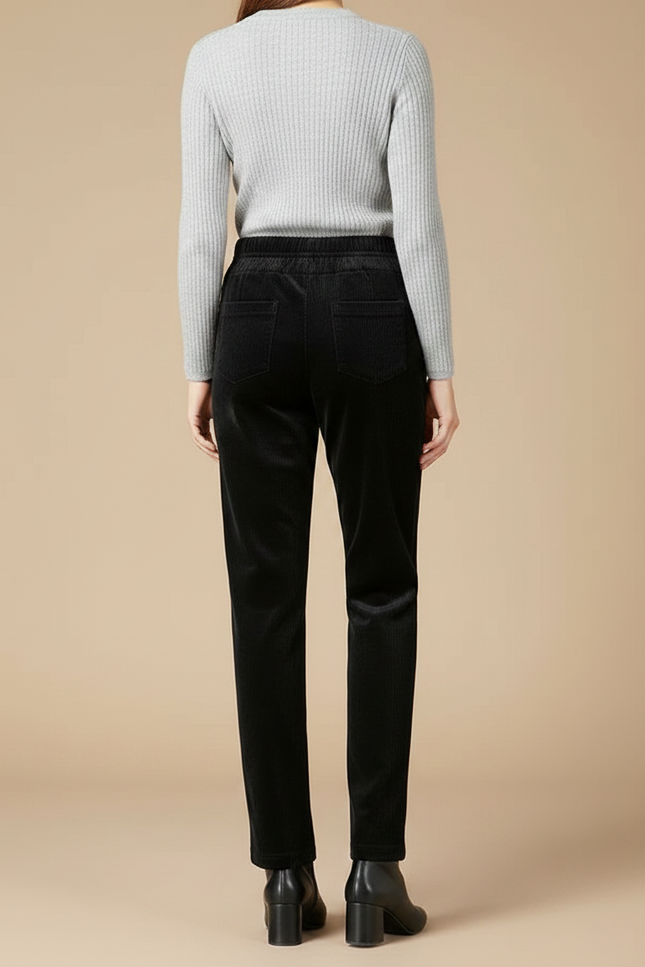 Pantalon Velours Côtelé Noir Droit Taille Élastique Femme - Cordé - vue 2