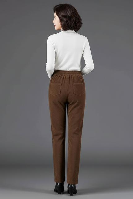 Pantalon Velours Marron Droit Taille Élastique Décontracté - Cordé - vue 2
