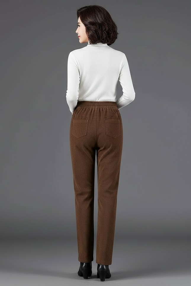Pantalon Velours Marron Droit Taille Élastique Décontracté - Cordé - vue 2