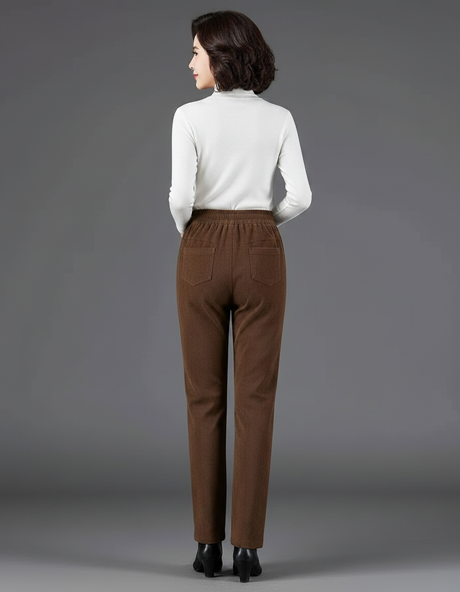 Pantalon Velours Marron Droit Taille Élastique Décontracté - Cordé - vue 2