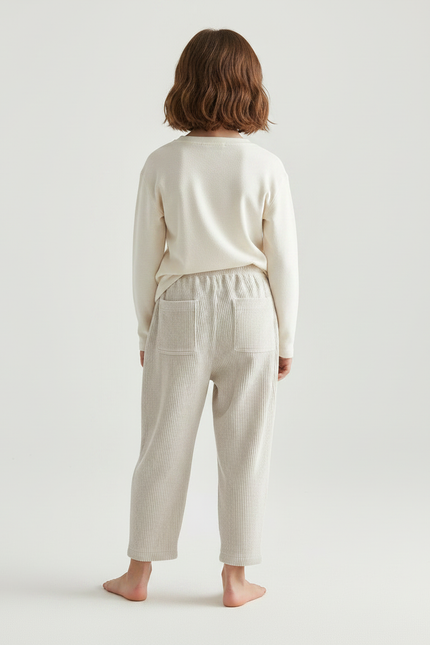 Pantalon Velours Côtelé Écru Ample Décontracté Enfant - Beige Cordé - vue 2