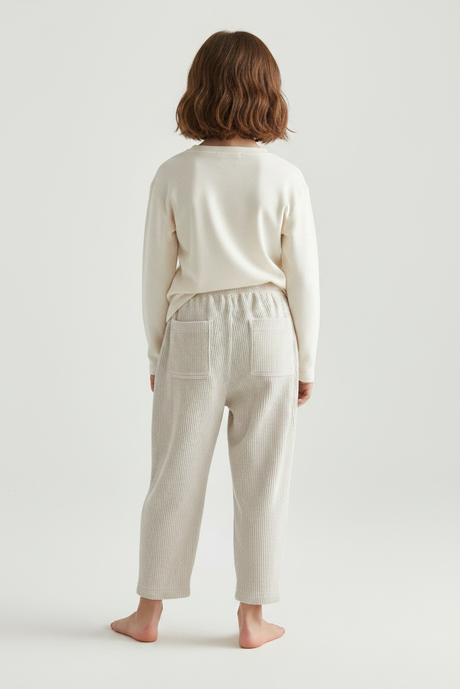 Pantalon Velours Côtelé Écru Ample Décontracté Enfant - Beige Cordé - vue 2