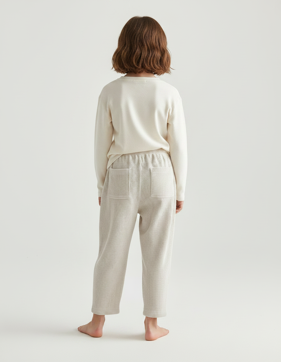 Pantalon Velours Côtelé Écru Ample Décontracté Enfant - Beige Cordé - vue 2