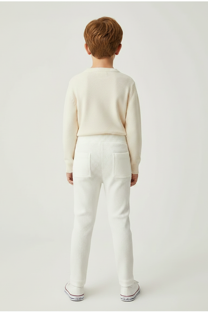 Pantalon Velours Côtelé Écru Enfant Slim Confortable - Beige Cordé - vue 2