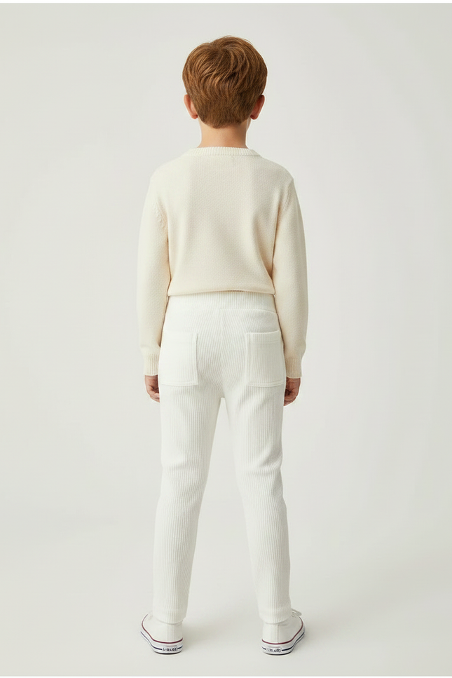 Pantalon Velours Côtelé Écru Enfant Slim Confortable - Beige Cordé - vue 2
