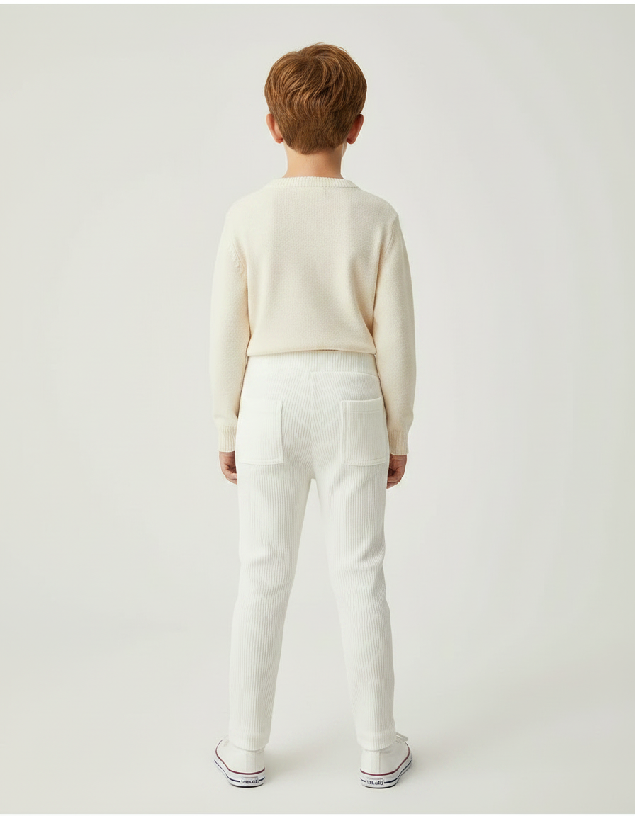 Pantalon Velours Côtelé Écru Enfant Slim Confortable - Beige Cordé - vue 2