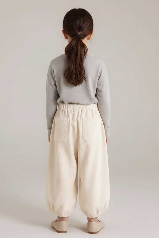 Pantalon Velours Côtelé Écru Ample Fille Lantern - Beige Cordé - vue 2