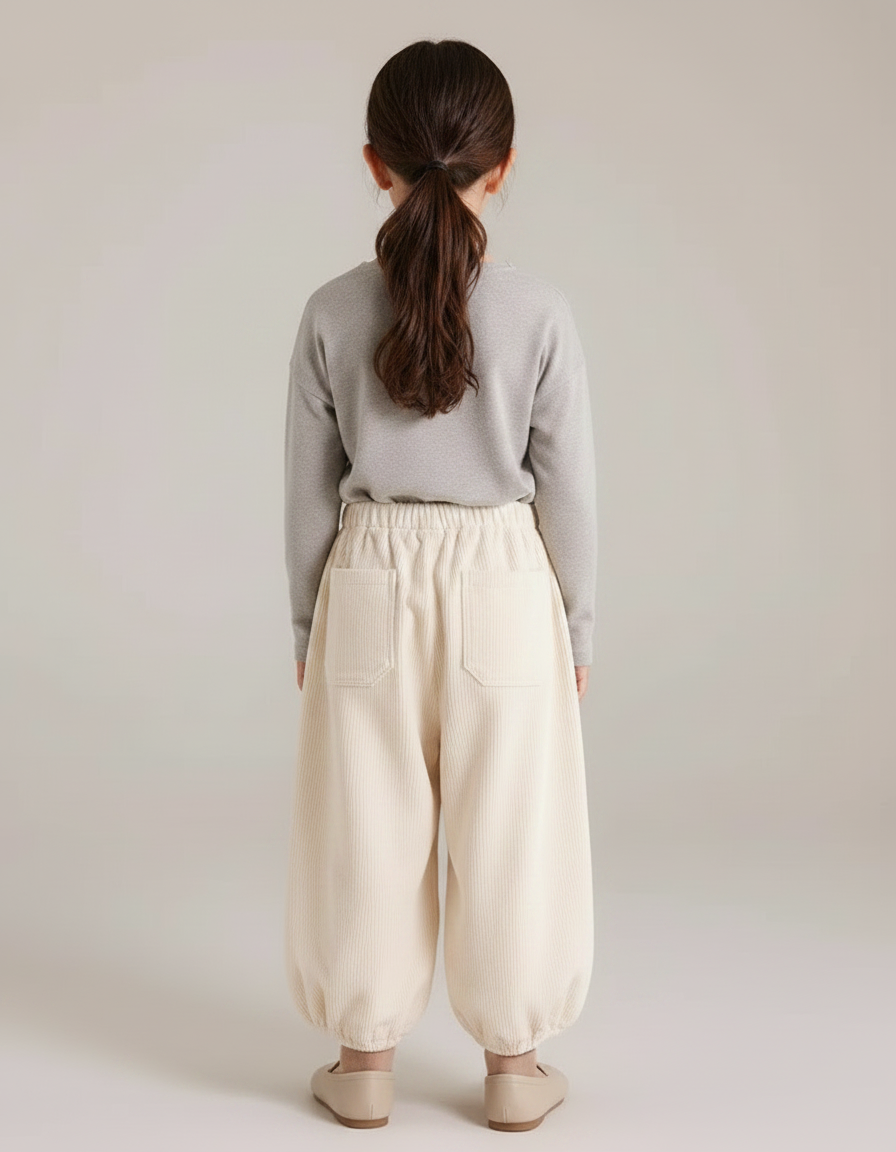 Pantalon Velours Côtelé Écru Ample Fille Lantern - Beige Cordé - vue 2