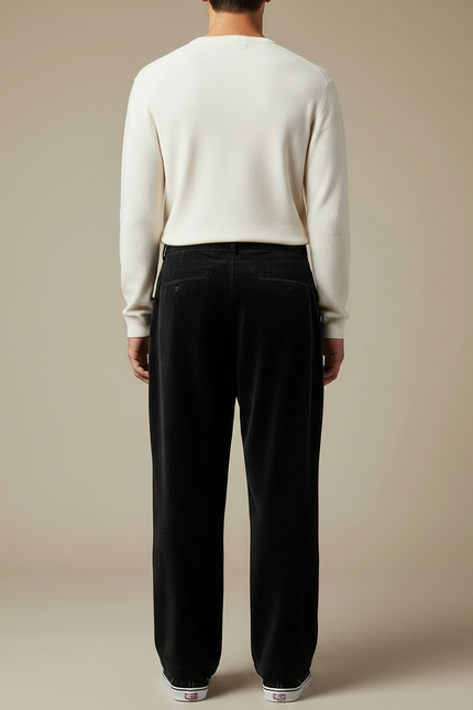 Pantalon Velours Noir Ample Côtelé Décontracté Homme - Cordé - vue 2