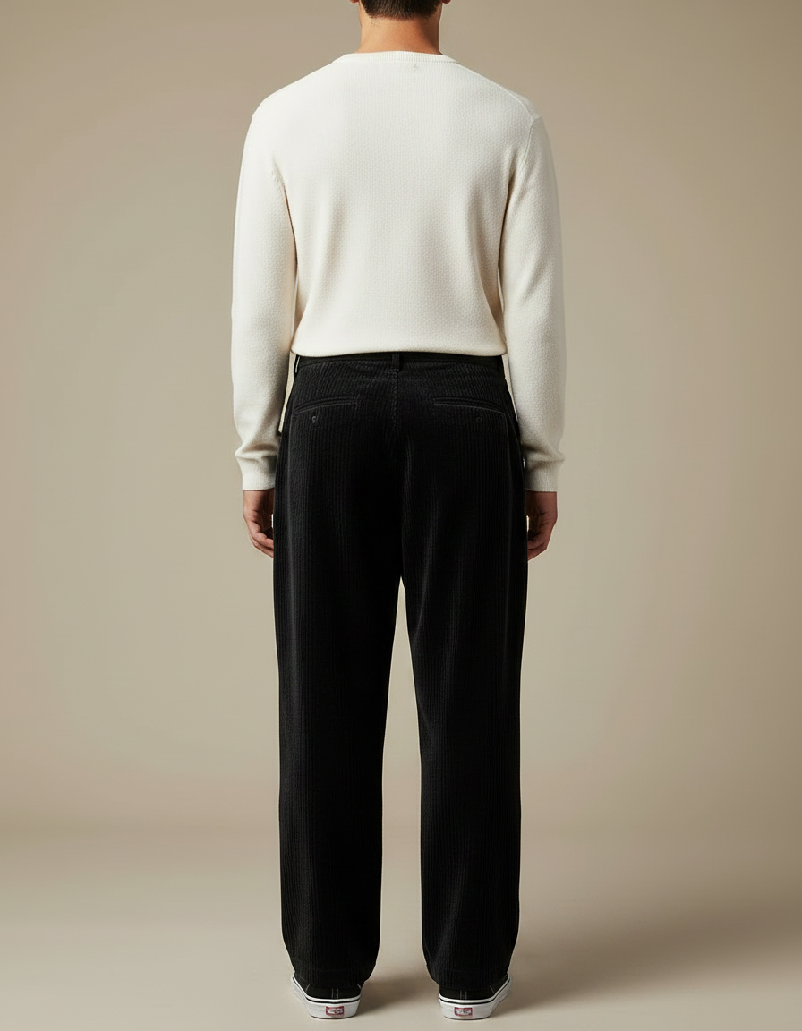 Pantalon Velours Noir Ample Côtelé Décontracté Homme - Cordé - vue 2