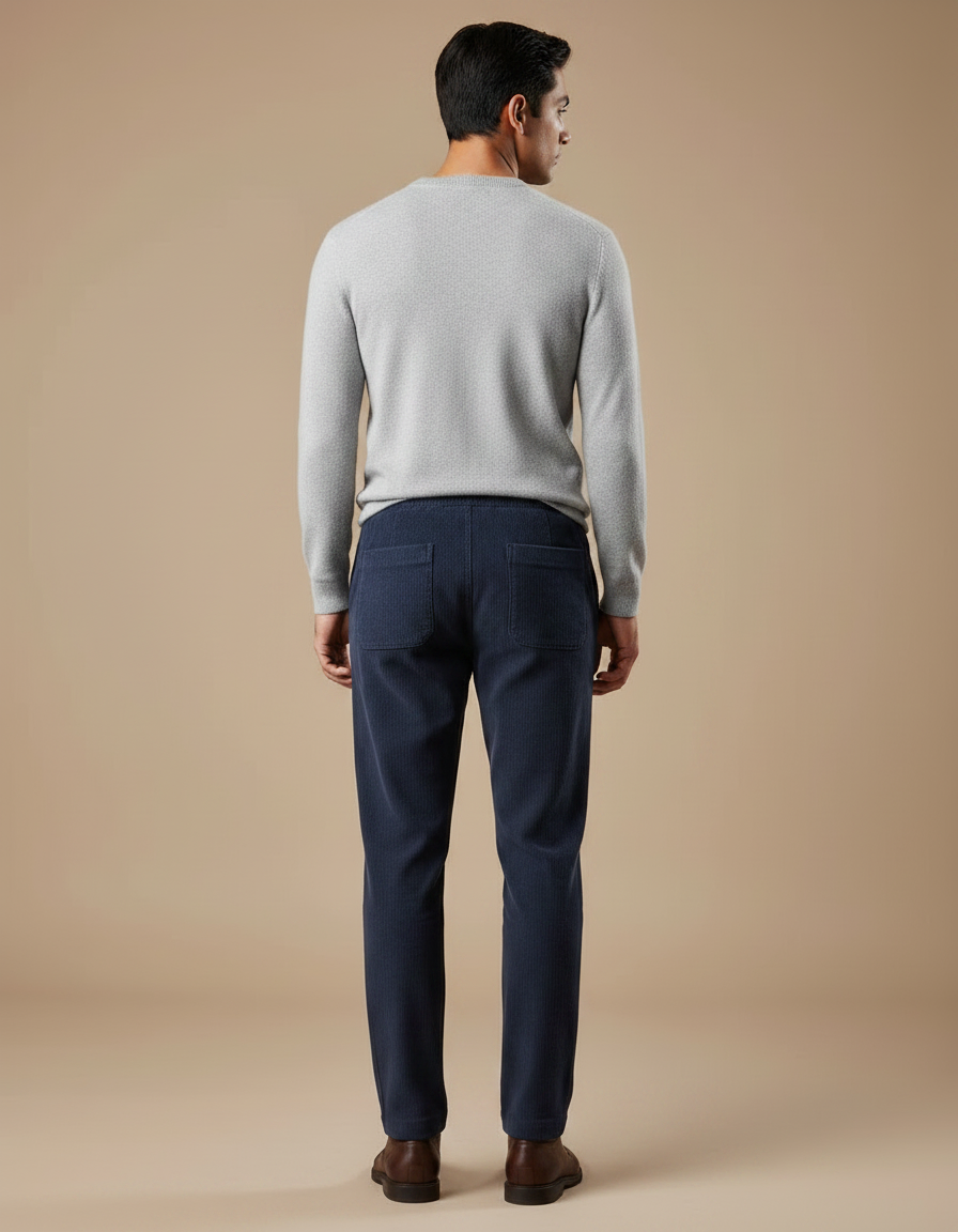 Pantalon Velours Homme Côtelé Droit Bleu Marine Cordon - vue 2
