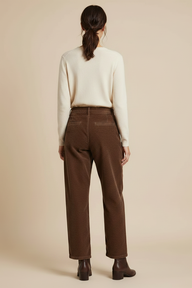 Pantalon Velours Côtelé Marron Taille Haute Ample - Cordé - vue 2