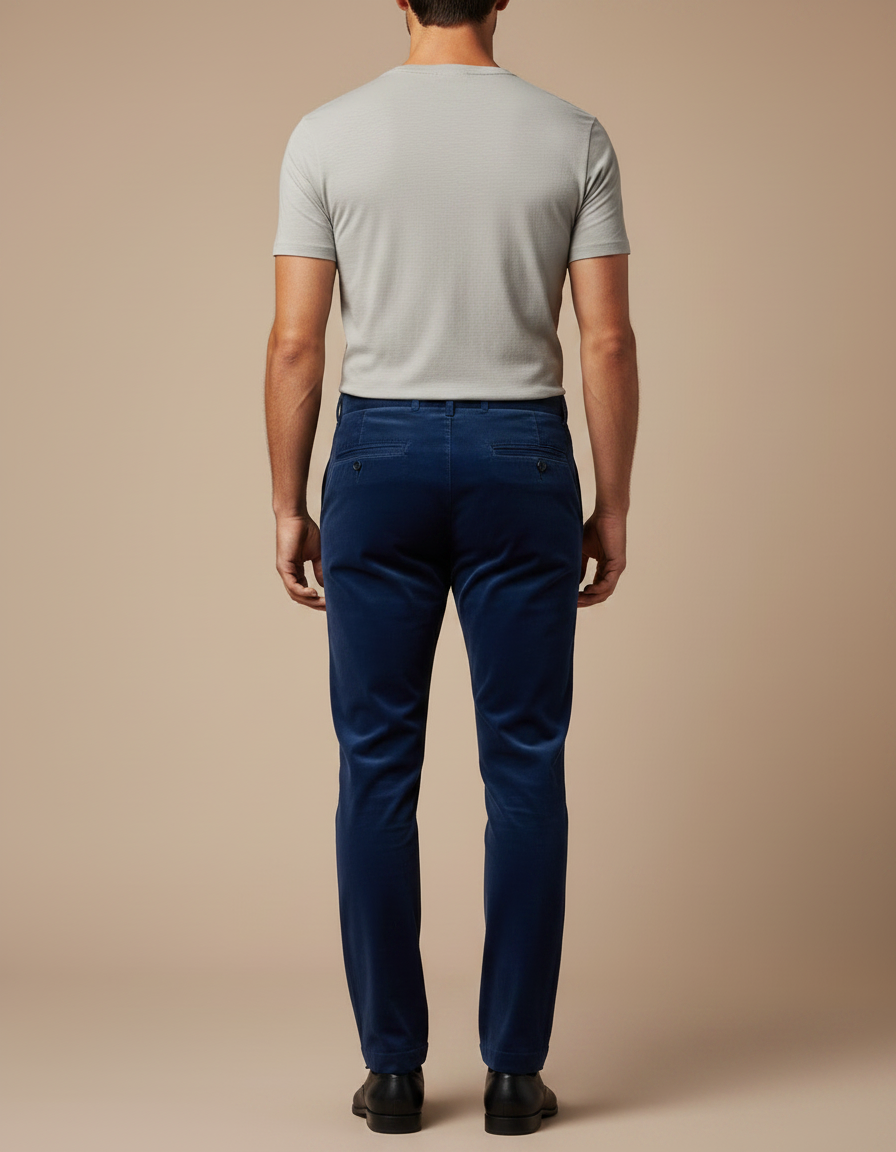 Pantalon Velours Bleu Marine Homme Coupe Slim Élégant - Cordé - vue 2