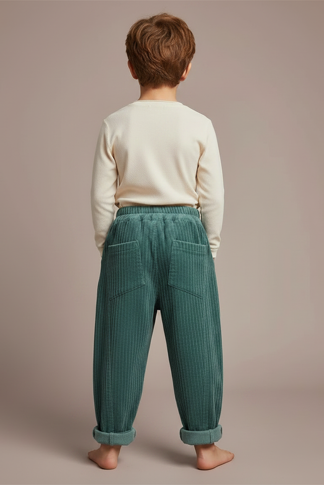 Pantalon Velours Côtelé Vert Ample Enfant - Cordé - vue 2
