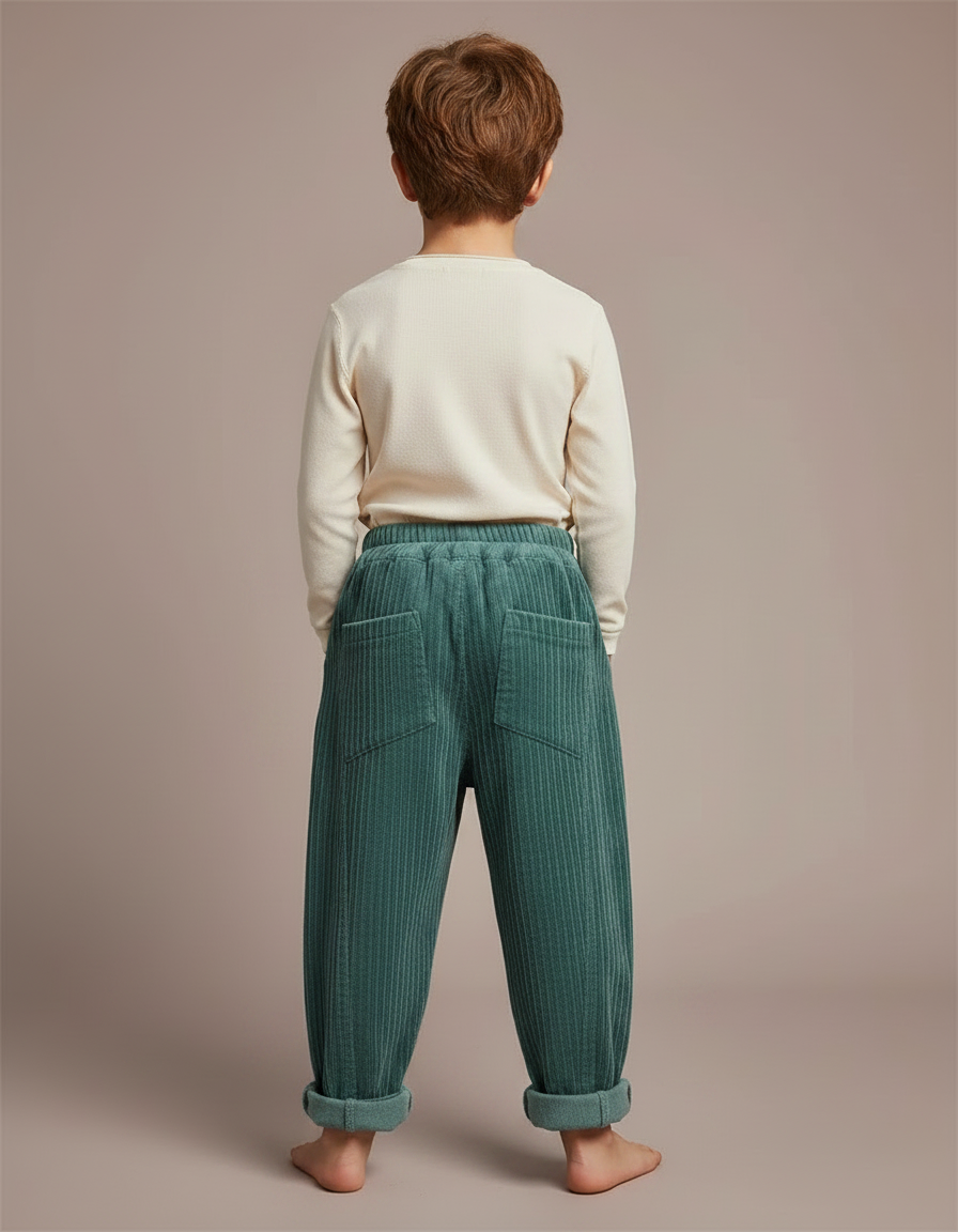 Pantalon Velours Côtelé Vert Ample Enfant - Cordé - vue 2