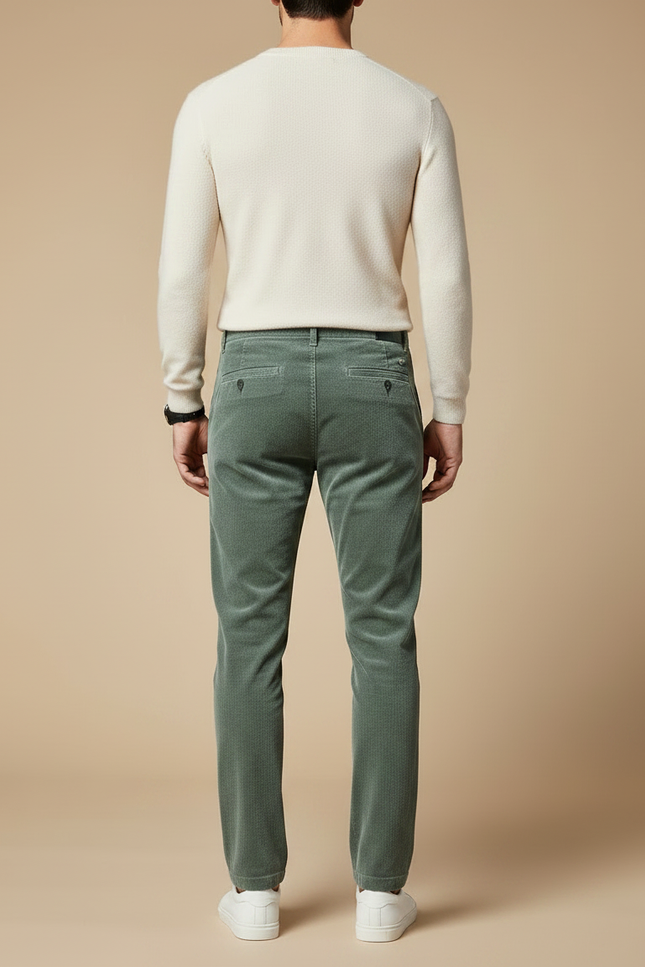 Pantalon Velours Vert Côtelé Slim Décontracté Homme - vue 2
