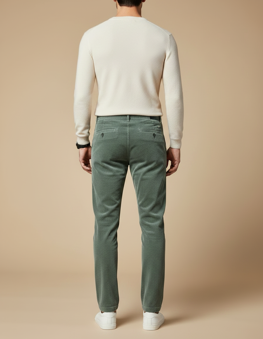 Pantalon Velours Vert Côtelé Slim Décontracté Homme - vue 2