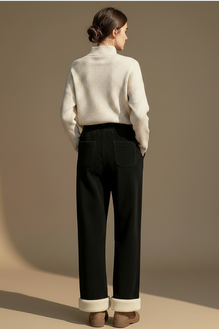 Pantalon Velours Noir Doublé Polaire Ample Hiver - vue 2
