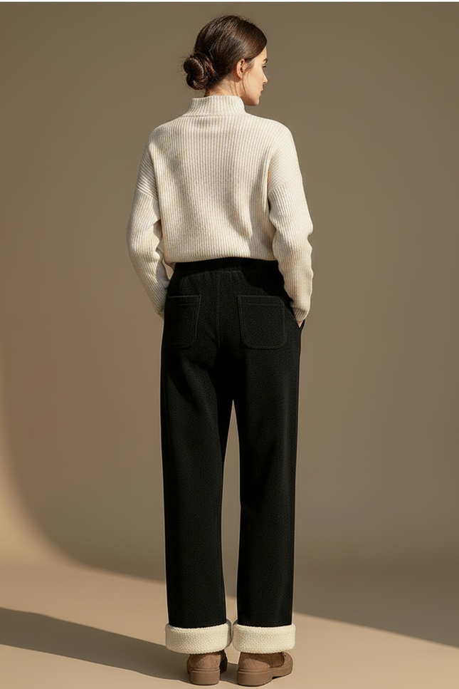 Pantalon Velours Noir Doublé Polaire Ample Hiver - vue 2