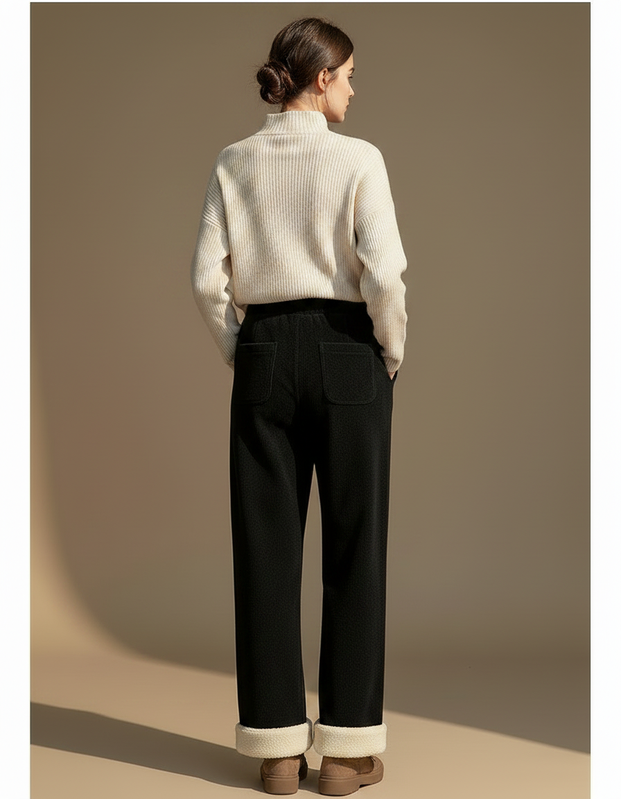 Pantalon Velours Noir Doublé Polaire Ample Hiver - vue 2
