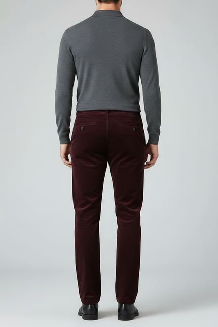 Pantalon Velours Bordeaux Côtelé Droit Homme Décontracté - Cordé - vue 2