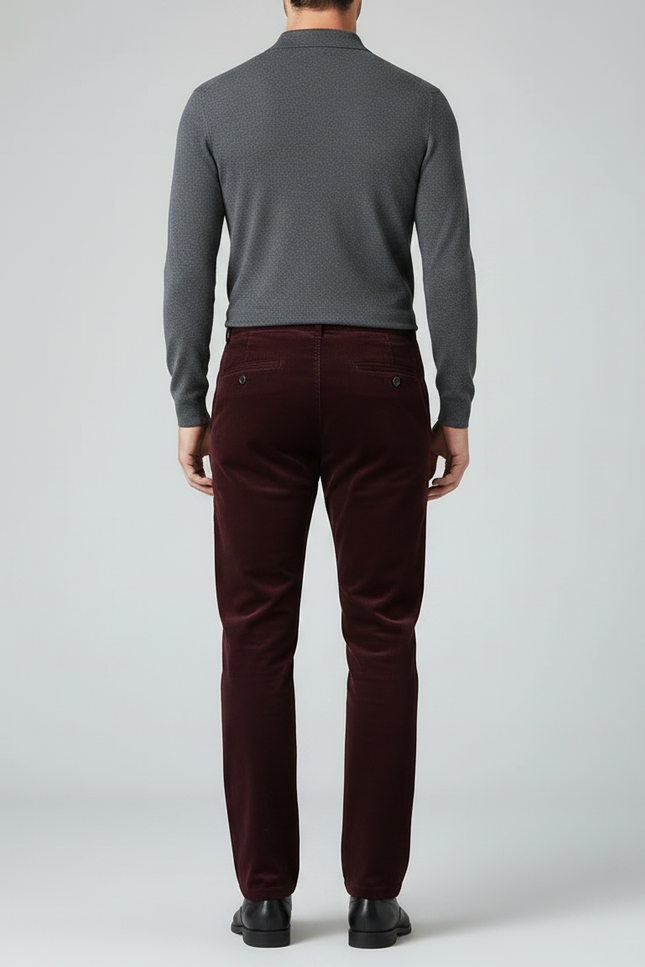 Pantalon Velours Bordeaux Côtelé Droit Homme Décontracté - Cordé - vue 2