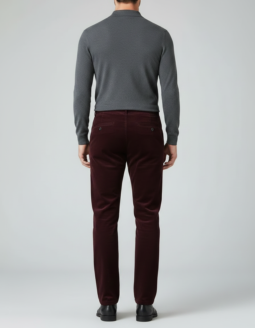 Pantalon Velours Bordeaux Côtelé Droit Homme Décontracté - Cordé - vue 2