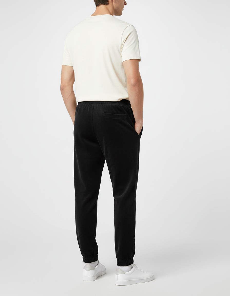 Pantalon Velours Noir Côtelé Jogging Décontracté Homme - Cordé - vue 2