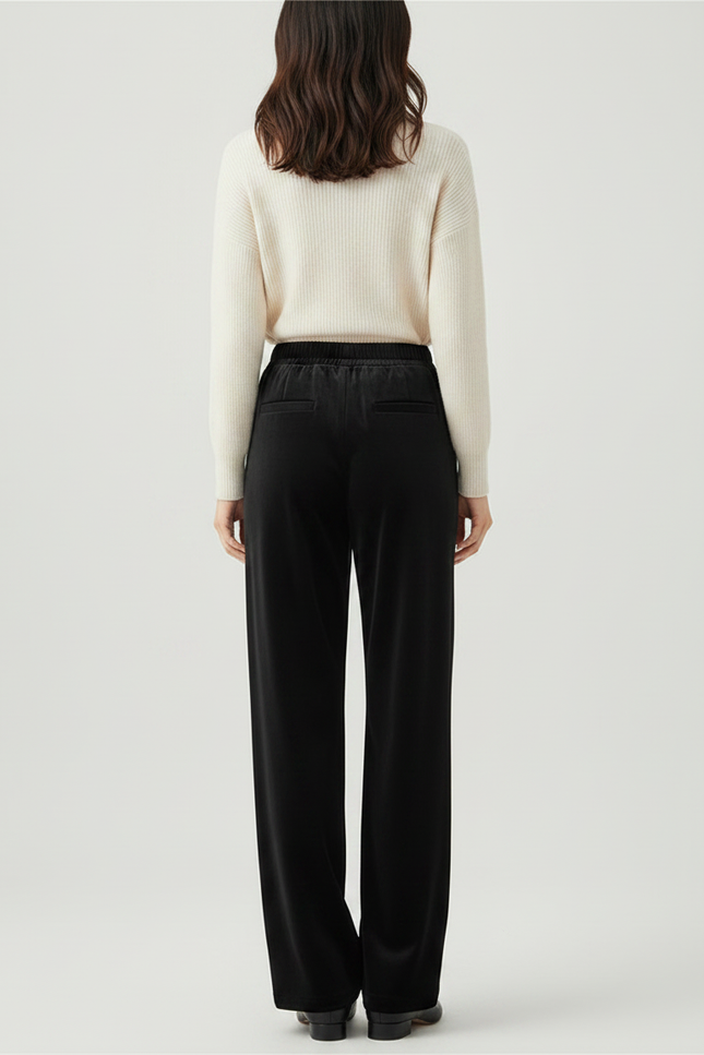 Pantalon Velours Noir Ample Taille Haute Confortable - vue 2