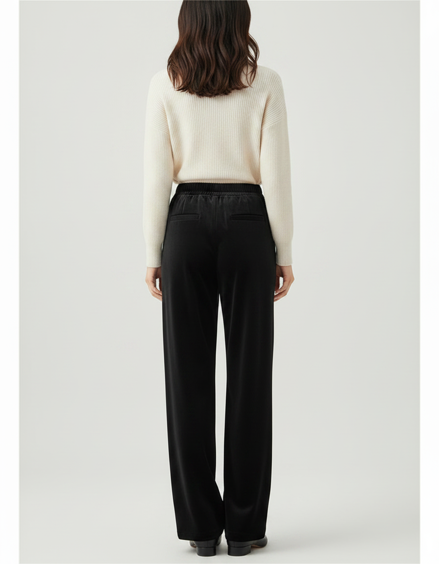 Pantalon Velours Noir Ample Taille Haute Confortable - vue 2