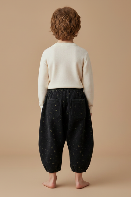 Pantalon Velours Noir Ample Fleuri Hiver Enfant - vue 2