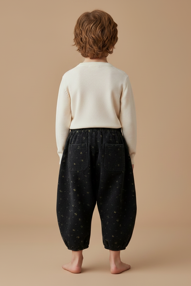 Pantalon Velours Noir Ample Fleuri Hiver Enfant - vue 2