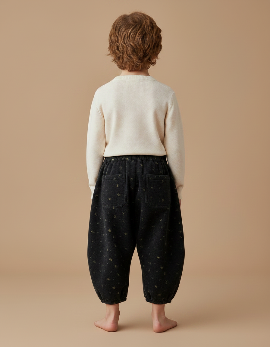 Pantalon Velours Noir Ample Fleuri Hiver Enfant - vue 2
