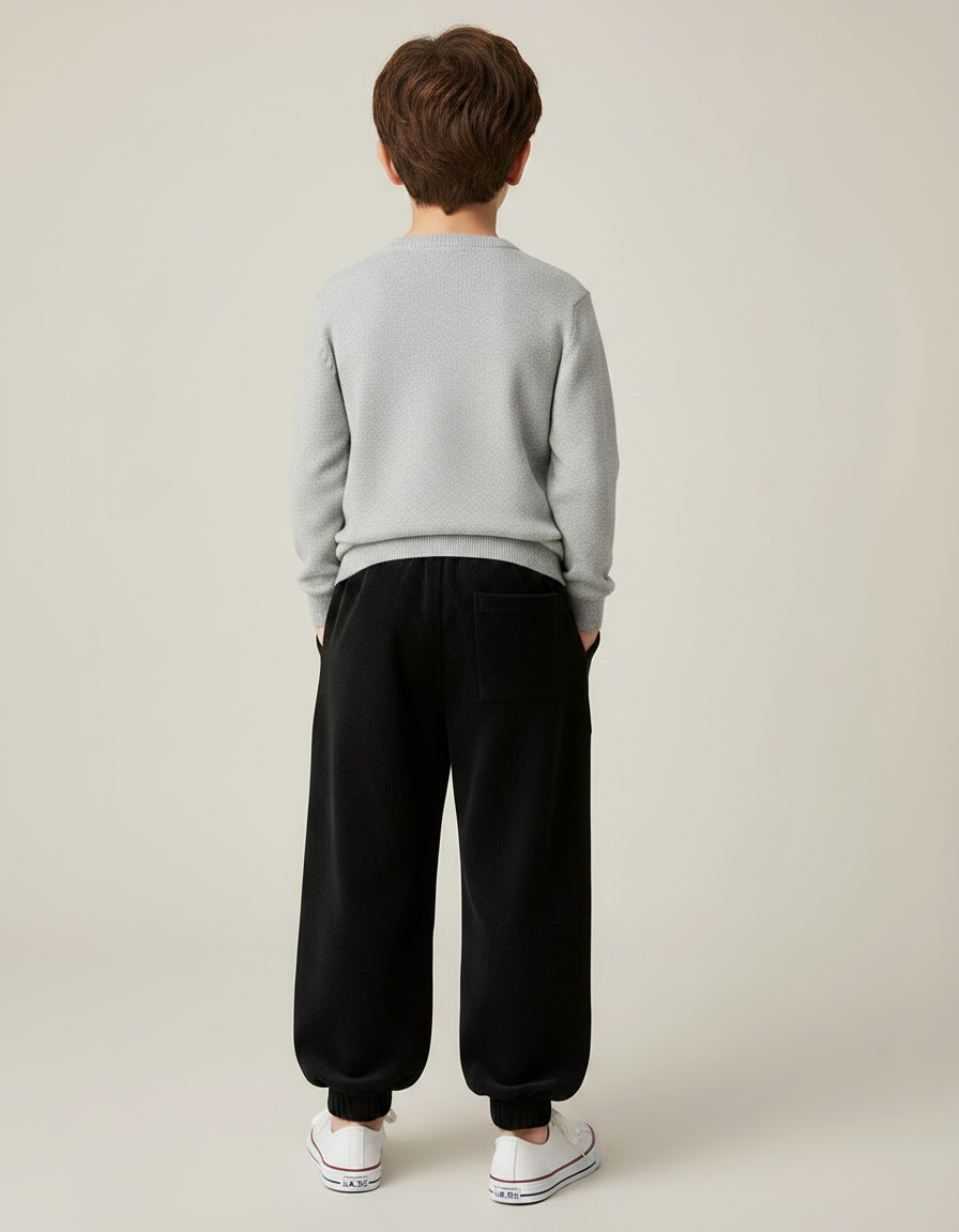 Pantalon Velours Noir Ample Sportif Garçon Fille - vue 2