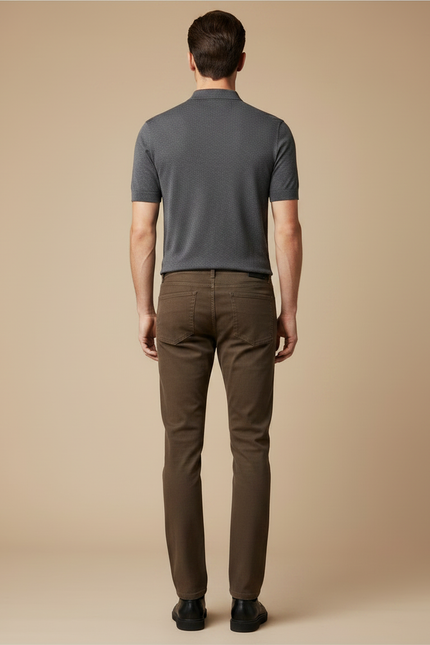 Pantalon Velours Marron Coupe Droite Classique Homme - vue 2