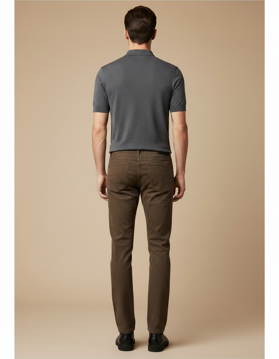 Pantalon Velours Marron Coupe Droite Classique Homme - vue 2