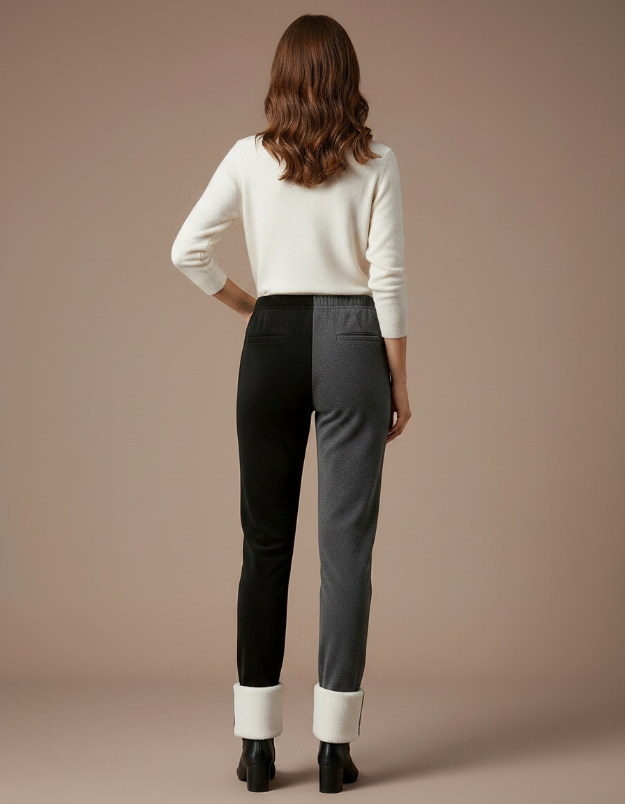 Pantalon Velours Bicolore Chaud Doublé Polaire Femme - Multicolore - vue 2