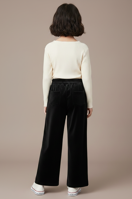 Pantalon Velours Noir Ample Décontracté Fille - vue 2